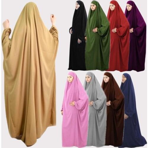 Muslim Ladies Hooded Hijab Robe Kaftan Islamic Full Wrap Dress Arab Women Long Dress Solid Color Robe Abaya Worship Service