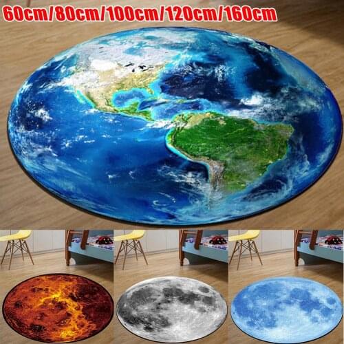 Round Earth Moon Planet 3D Print Soft Carpet Anti-slip Rug Floor Mat Home Decor Earth/Moon Print Soft Anti-slip Home Decor