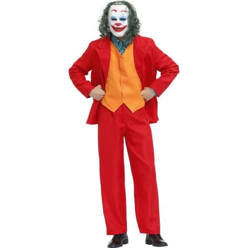 Halloween Men Costumes Set Classic Clown Evil Cosplay Circus Costum Movie Party For Halloween Cosplay Stage Show JOKER Male