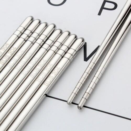 5 pair/Set Korean 304 Stainless Steel Chopsticks All Square Set Anti-skid And Anti-scalding Hollow Chopsticks Metal Chopsticks