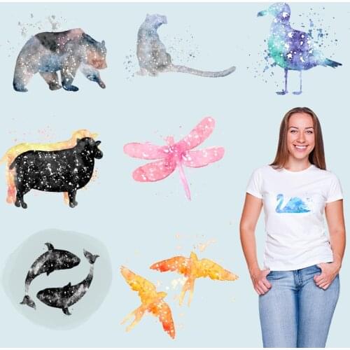 Dragonfly Animals crab colorful pictures Ironing stickers Patches for clothing diy craft Heat Transfer printing DIY Appliques