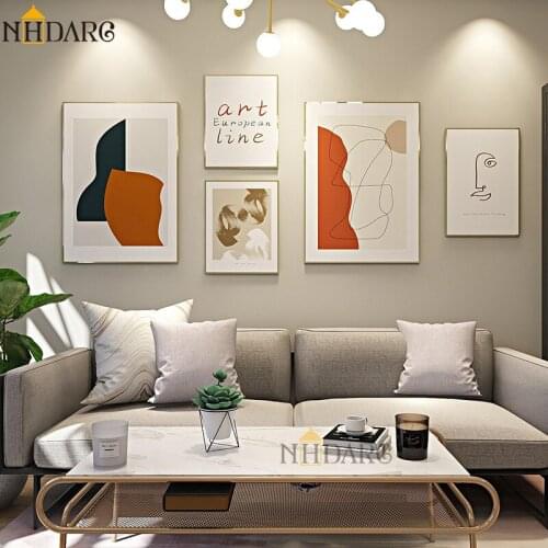 NHDARC Art Line Canvas Nordic Poster Orange Abstract Wall Art Print Painting Decorative Picture Scandinavian Home Decoration