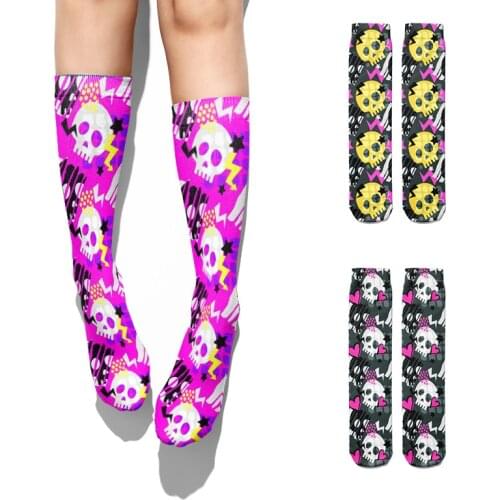 Punk Skull Street Cotton Socks For Women Unisex Casual Cycling Compression Breathable Socks High Ankles Funny Women Socks