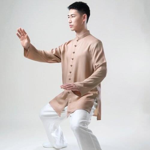 2021 Unisex Brown New Fabric Similar Silk Kung Fu Tai Chi Uniform Traditional Chinese Clothing Summer Martial Arts Uniform