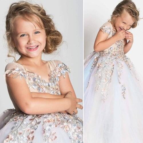 New Childrens Presentation of a Banquet Dress of 2019 Ball Dress with a Flower Pattern for Girls Dress Wedding for the First Pa