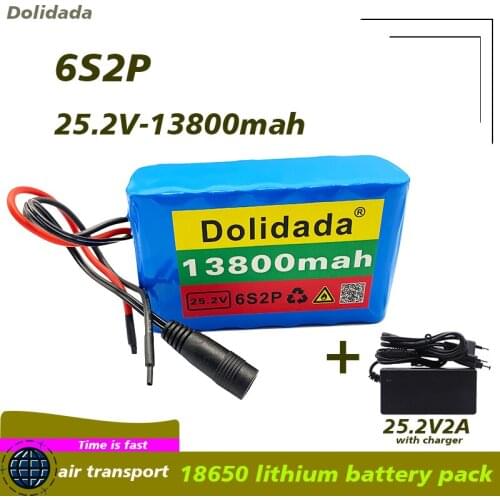 New 6s2p 25.2V 13800mah 18650 battery pack 25.2v 13800mah elettrico della bicicletta batteria con BMS with charger