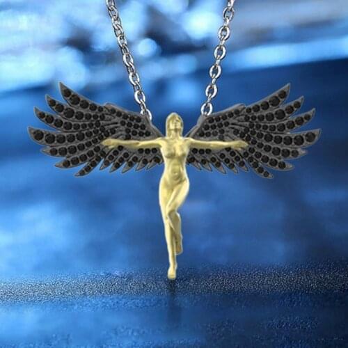 Angel Wings Black AAA Zircon Pendants Fairy Angels Pendant For Necklaces Women Girls Jewelry Christmas Gifts
