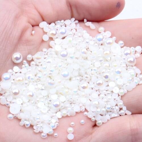 1000/500pcs 2-5mm and Mixed Size Ivory AB Glue on ABS Imitation Half Round Pearls Resin Flatback Beads For Craft Jewelry Making