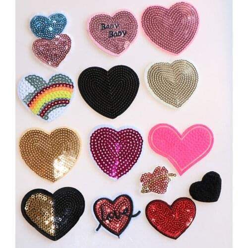 3 Pcs Various love heart-shaped sequins icon Embroidered Iron on Patch for Clothing DIY Stripes Clothes Patchwork Custom Badges