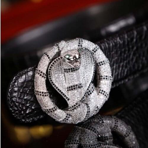 LINSHE new crocodile Genuine leather The belt high-grade The snake agio Stainless steel The belt men belts