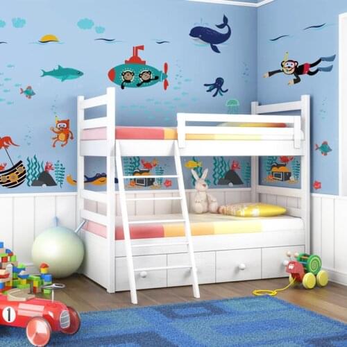Cartoon Sea World Wall Stickers Childrens Room Decoration Bedroom Bathroom Nursery Decals Wallstickers Home Decoration Mural