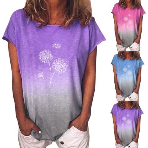 Dandelion Printed T-shirts Women T Shirt Summer Graphic Tee Shirt Round Neck Harajuku Top Shirts Female Loose футболка оверсайз