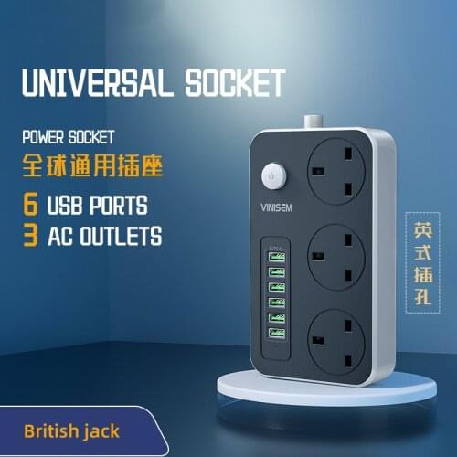 British standard socket power strip with insurance 3.4A 6USB 3 AC outlets wiring board creative multi-purpose power strip