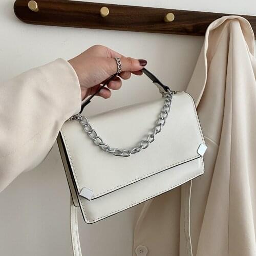 Crossbody Ladies Bag Chain Handbag Square Flap Solid Colors Leather Shoulder Top-handle Bags for Business Leisure Travel