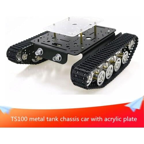 TS100 Metal Shock-absorbing Tank Chassis Car with Layer Damping Effect System Acrylic Plate Kit 2pcs DC Motors DIY RC Parts