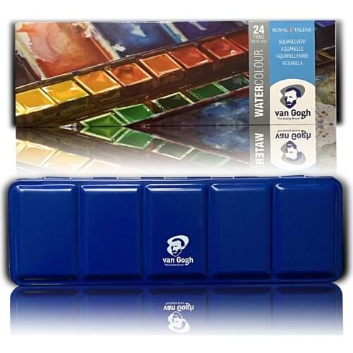 VanGogh Watercolor Paint 24 Color Solid Water Color Paint Enamel Blue Art Supplies for Artist