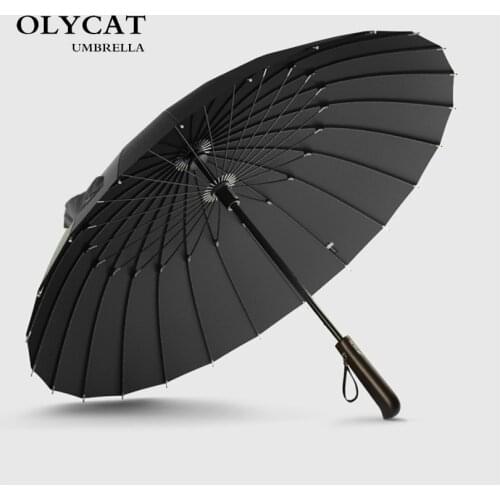 Hot Sale Brand Rain Umbrella Men Quality 24K Strong Windproof Glassfiber Frame Wooden Long Handle Umbrella Womens Parapluie