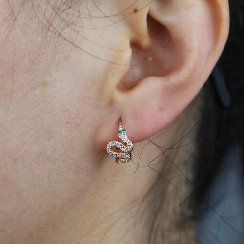 Vintage Snake Devils Green Eye Zircon Stud Earrings for Women Gold Snake CZ Small Hoop Earrings Huggies 2021 New Bijoux Gifts