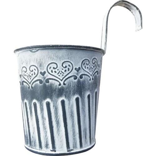 Vintage railing FlowerPot without Hole Iron Sheet Simulation Green Plant Flower Pot Bucket with Hook Home Decor