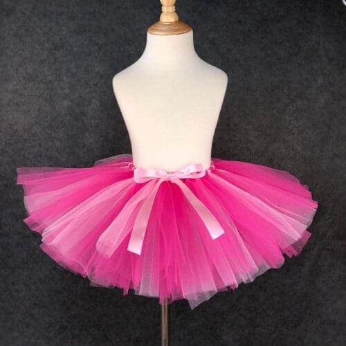 Colorful Baby Girls Pink Tutu Skirts Infant Toddler Ballet Dance Tulle Pettiskirts Tutus with Ribbon Bow Kids Costume Skirts