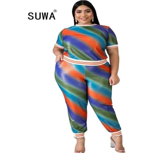 Hot recommend style plus size 2XL 6XL women two piece matching sets short sleeve tee top + stacked legging trousers