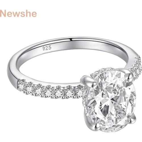 Newshe Solid 925 Sterling Silver Engagement Ring For Women Brilliant Oval Cut AAAAA Cubic Zircon Bridal Wedding Jewelry BR1145