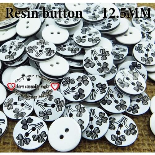 100PCS 12.5MM black flower pattern Dyed RESIN buttons coat boots sewing clothes accessories R-059
