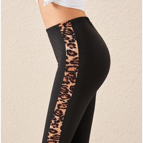 2021 High Waist Fitness Sport Pants Leggings Women Leopard Patchwork Stretch Workout Running Trousers Gym Slim Pants
