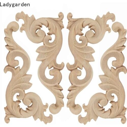 4PCS Woodcarving Decal Corner Applique Frame Door Decorate Wall Door Furniture Decorative Statues Wooden Sculptures 12/15/24cm