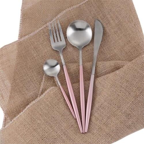 4pcs/set Pink Silver Cutlery Set Stainless Steel Pink Dinnerware Set Wedding Silverware Table Knives Fork Scoop Teaspoon Set