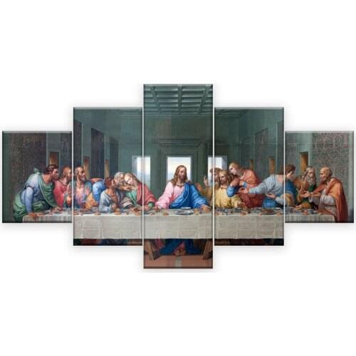 5 Panels Famous HD Print Canvas Painting The Last Supper Leonardo Da Vinci Wall Pictures For Living Room kitchen Room Unframed