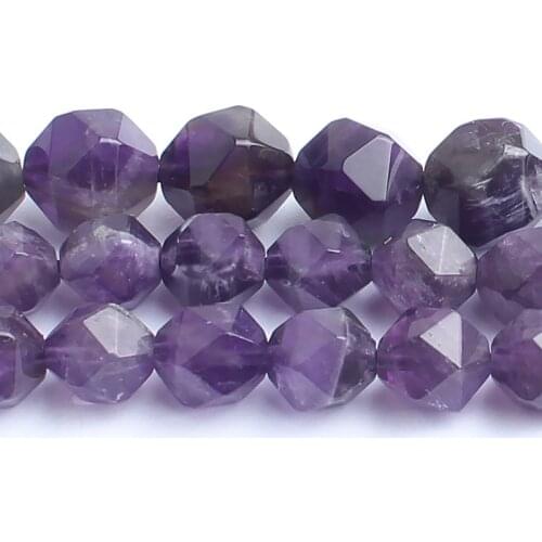 6/8/10mm Faceted Natural Purple Amethysts Stone Beads Round For DIY Bracelet Accessories Jewellery Making 15''/Strand