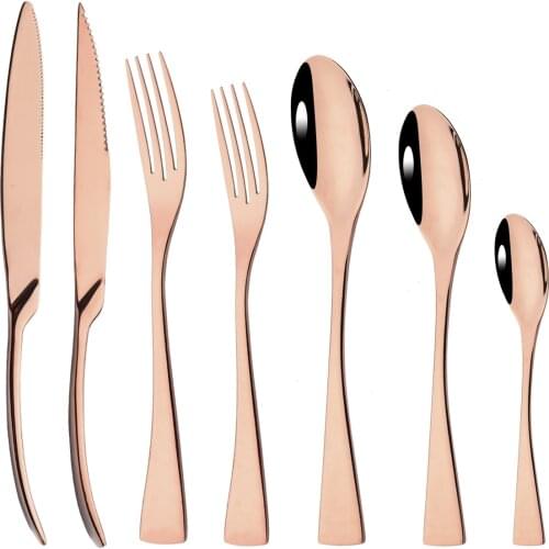 7Pcs Rose Gold Cutlery Set 304 Stainless Steel Dinnerware Flatware Tableware Silverware Set Dinner Knife Fork Set Drop Shipping