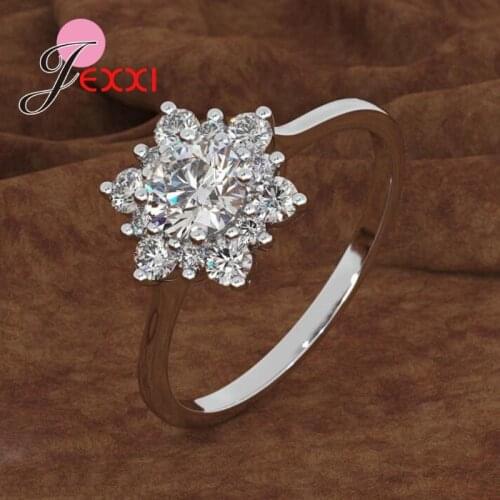 Drop Shipping High Quality Women Fashion Jewelry Genuine 925 Sterling Silver Rings With Shiny Crystal For Women Lover Girls