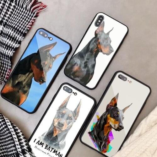 Doberman dog Tempered Glass Phone Case For iphone 12 11 Pro Max 5 6 7 8 PLUS X XS XR XSMax Shell