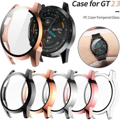 PC Case with Tempered Glass Film for Huawei Watch GT 2 46mm 42mm Cover GT2 Screen Protector Shell Scratch-resistant Hard Bumper