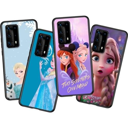 Frozen Elsa Anna Soft TPU Silicone For Huawei P40 P30 P20 Pro P10 P9 P8 Lite RU E Mini Plus 2019 2017 Black Phone Case