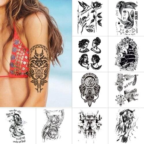 Ink waterproof tattoo stickers Black temporary tattoos for men and women rapunzel sailboat Tiger flower Cool tattoo