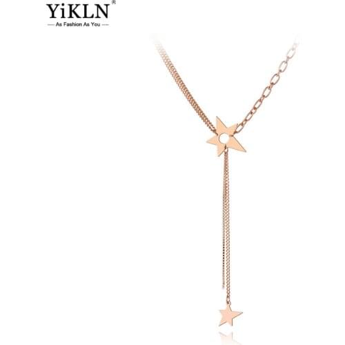 YiKLN Bohemia Design Stainless Steel Star Choker Necklaces Jewelry Rose Gold Tassel Pendant Necklace For Women Girls YN20024