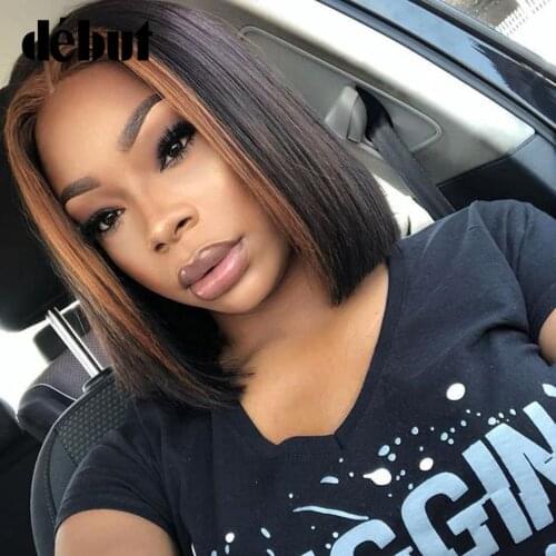 Debut Lace Front Bob Human Hair Wigs For Women Ombre T1B/27/30 Highlight Lace Part Human Hair Wigs Remy Straight Short Bob Wigs