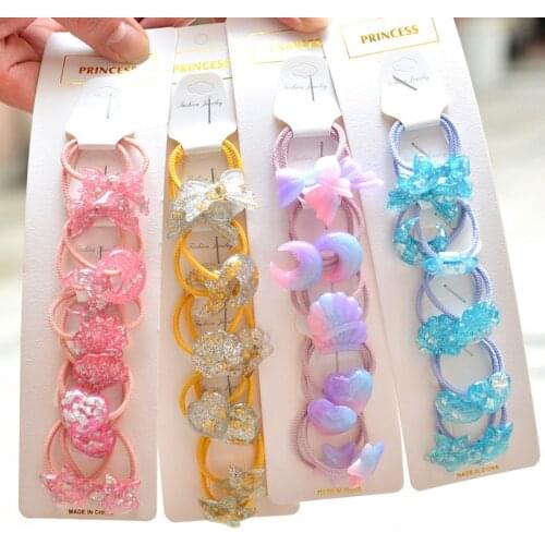 10PCS New Cartoon Cute Coloured Shell Princess Headwear Kids Elastic Hair Bands Children Ropes Girls Accessories Baby Headdress