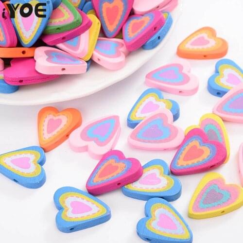 IYOE 30pcs/Lot 20X26mm Heart Printing Beads Big Spacer Beads Natural Beads For Making Earring Keychain DIY Ornaments Home Decor
