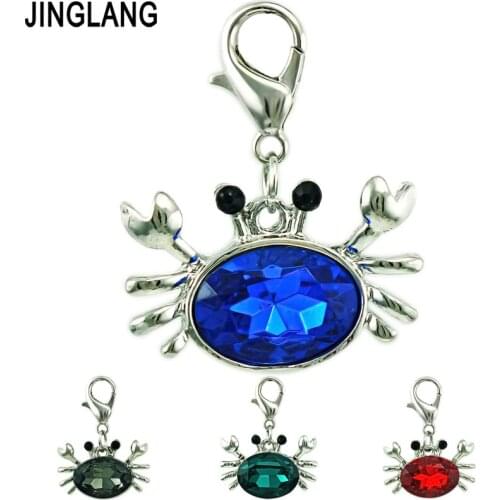 JINGLANG Wholesale Animal Lobster Clasp ChamrsSilver Plastics Crystal Crab Pendants Charms For Jewelry Making DIY Accessories