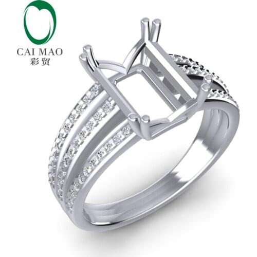Caimao 8x10mm Cushion Cut 14k White Gold 0.33ct Trio Shank Double Prongs Diamond Ring