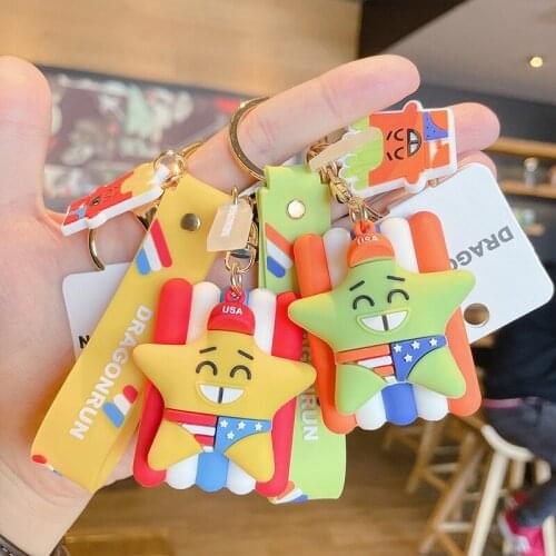 Creative Five-pointed Star Cute Happy French Fries Keychain Cute Cartoon Car Pendant Accessories Ladies Bags Small Gift Pendants