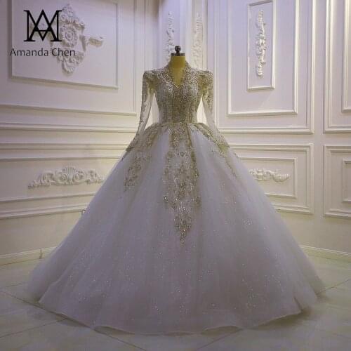 Good Price V-Neck Lace Appliqued Floor-length Wedding dress