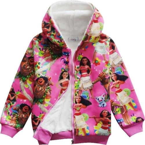 2021 New Winter Moana Maui Warm Zipper jacket Hoodies Coat for Kid Girls Wool Thicker Cotton clothing Children Vaiana Thick