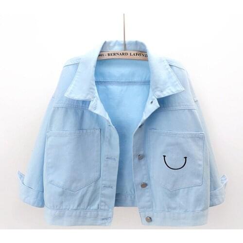 Pink White Short Denim Jacket Coat Women Autumn Korean 6 Color Outerwear Loose Pocket Three Quarter sleeve Jeans Jacket Female