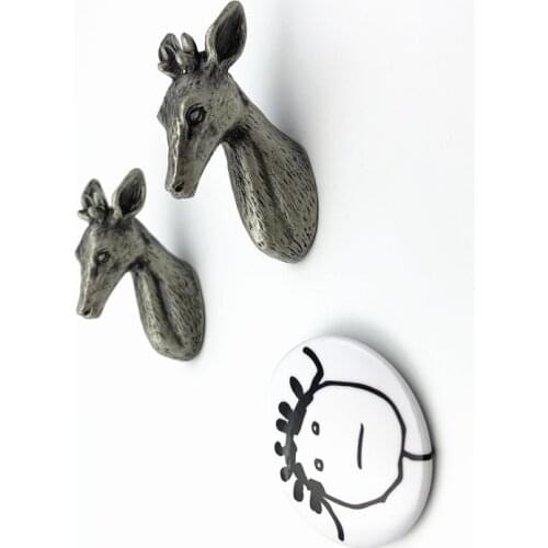 LCH Nordic Style Deer Head Elephant Deer Creative Matte Silver Knob Vintage Lead-Zinc Alloy Cabinet Handle Drawer Pull