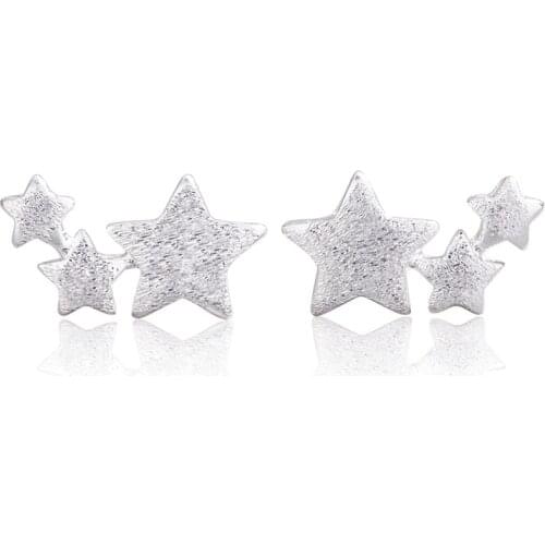 Cute Three Five-pointed Star Earrings for Women Accessories Statement Jewelry Gift Korean Fashion Brushed Star Stud Earrings